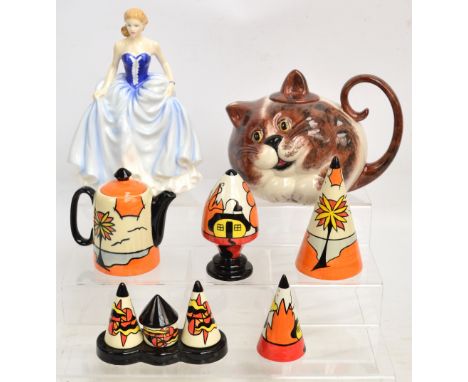 A collection of ceramics comprising a boxed Royal Doulton figure; HN4532 "Susan", a Carlton Ware cat teapot, a small pot, two