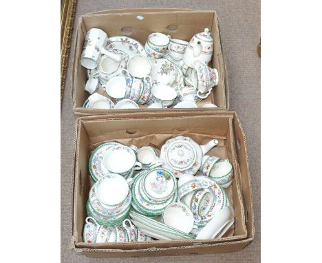 A large quantity of Copeland Spode "Chinese Rose" tea and dinner ware including a teapot, a hot water jug, teacups and saucer