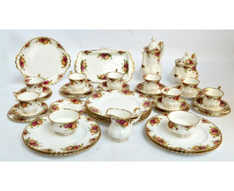 A Royal Albert "Old Country Roses" tea and coffee service comprising coffee pot, teapot, two sugar bowls, a cream jug, eight 