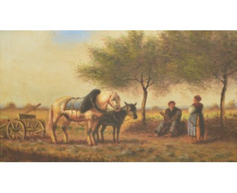 J. BROWN WALKER; oil on canvas, hunting scene, signed and dated 1886, 42 x 34cm, S. DUDLEY; oil on canvas, rural scene with f