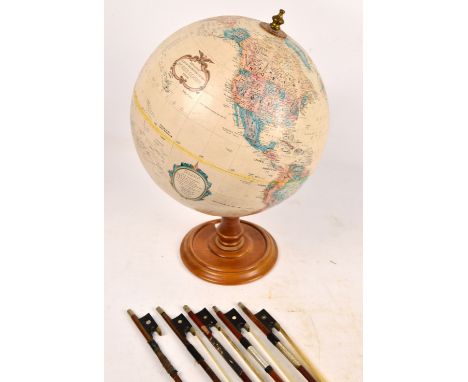 A Reploge 12" diameter globe "World Classic" series, height 42cm, and five assorted violin bows (6).