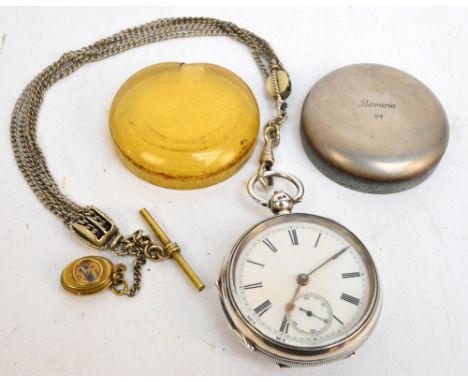 A late 19th century silver cased open face key wind pocket watch, the circular dial set with Roman numerals and subsidiary se