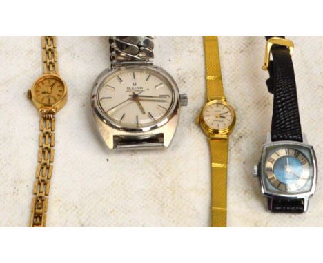 ROTARY; a 9ct gold cased lady's Rotary watch with oval dial set with baton numerals, quartz (glass missing), a Bulova Accutro