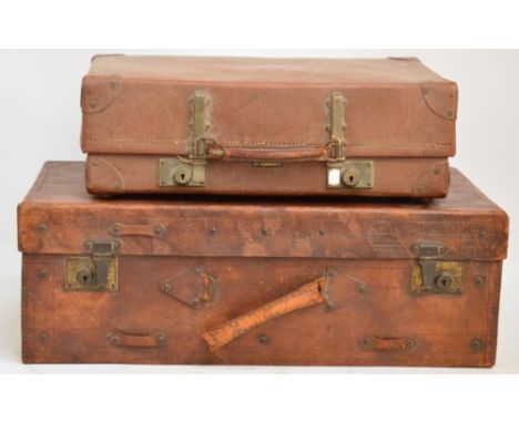 A vintage leather "Revelation" suitcase, with initials "HGC" to one side, and a larger example (2).