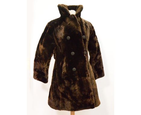 A vintage three quarter double breasted dark brown fur coat, with silk lining.