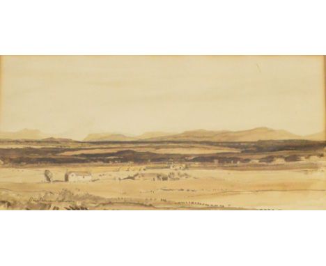 DAVID YOUNG CAMERON (1865-1945); ink and watercolour "Strathearn, Perthshire", signed with initials and inscribed, also inscr