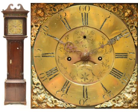 A George III oak longcase clock, the broken swan neck pediment above 12" square brass dial inscribed "Collier Chapell" with s