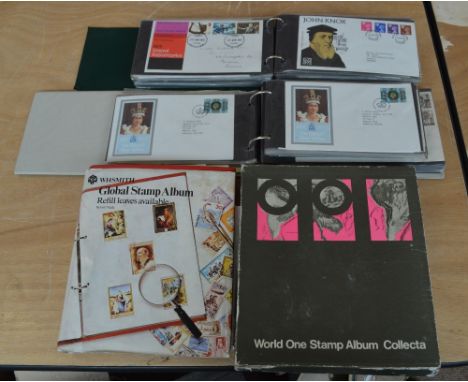 WORLD; in two albums, and two further albums of first day covers and phq cards including 1974 Fire, Ancient Britons, etc.