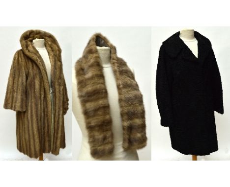 A lady's three quarter length vintage fur coat, and an Astrakhan coat (2).