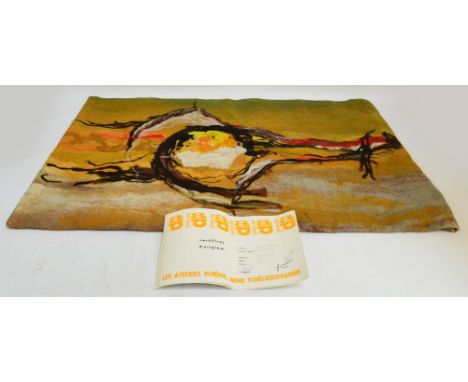 JARMILA LORENCOVÁ (20th century Czech); a painted woolwork wall tapestry "An Arrow", Brno 1973, with certificate of authentic