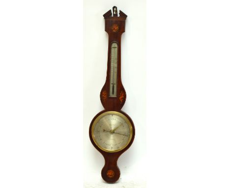 A 19th century mahogany inlaid banjo barometer/thermometer, the dial inscribed "Gatty Reading", height 97cm.