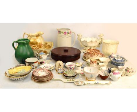 A small quantity of decorative ceramics including a Maling floral decorated lustre hexagonal biscuit barrel and cover, a Roya