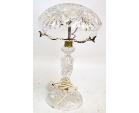 An Edwardian cut glass "mushroom" table lamp, height 49cm.
