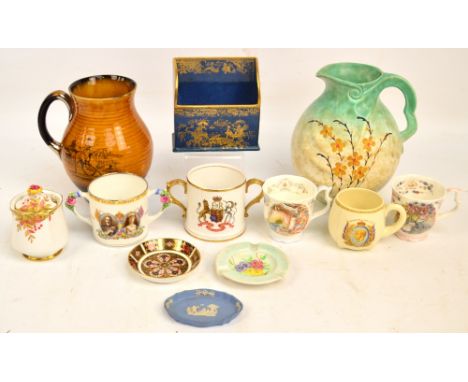 A quantity of mixed ceramics including a Copeland Spode small chinoiserie letter rack, a large 1930's jug, an Arthur Wood jug