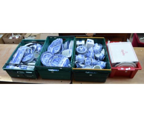 A large quantity of Spode Italian pattern blue and white dinner and tea wares including teapots, jugs, cups and saucers, tea 