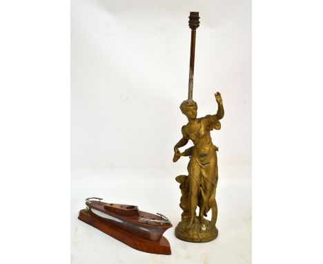 A French gilt spelter figure "L'Arc en Ciel" after Bruchon, bearing signature to the base, converted to a lamp, height 65cm i