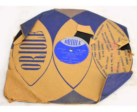 A 1957 78 playing vinyl record "Manchester United Calypso" by Edric Connor with Ken Jones and His Music, in distressed paper 