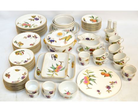 A Royal Worcester "Evesham" tea and dinner ware comprising ten dinner plates, ten side plates, a tureen and cover, eight plat