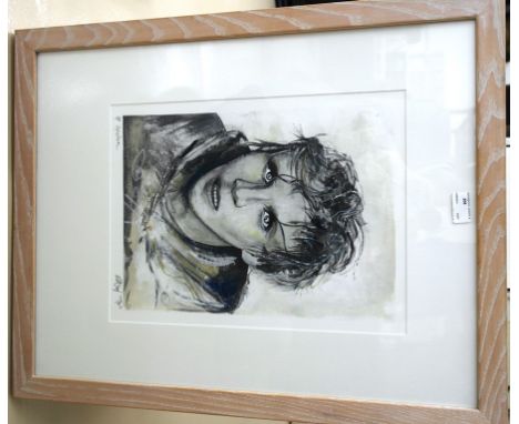 Kate Wright (20th century): Portrait of Dougal Haston (1940-1977), mixed media, signed, 40 x 30 cm 
