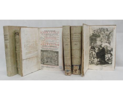 Eleven books to include early vellum bound religious examples with engraved frontispieces, collection stamps etc:
Reding, Aug