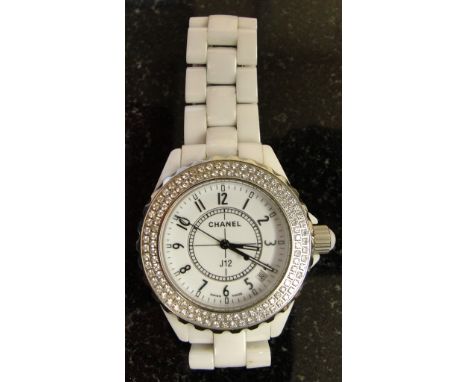 A ladies wristwatch with Chanel J12 white ceramic bracelet