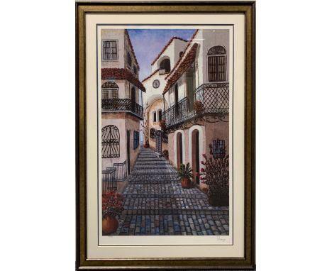 A lithograph on paper entitled "Spring in Spain" by Patricia George (American), limited edition 178 / 400, c. 2006, with cert