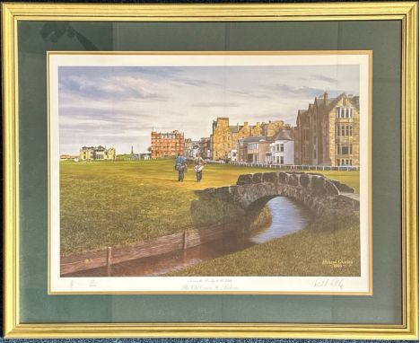A framed limited edition 29/600 pencil signed print entitled 'Across the bridge to the 18th' The old Course St. Andrews by Ri