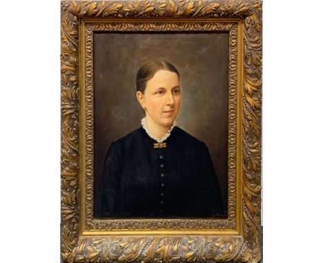 A gilt framed late 19th century Belgian oil on canvas portrait of a lady, framed 84 x 70cm.