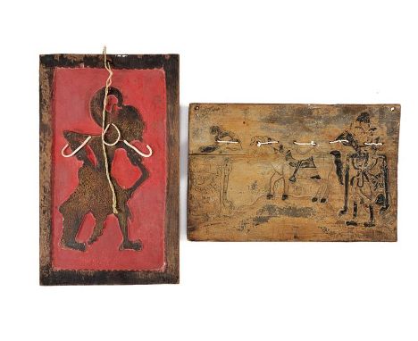 dating: circa 1900 provenance: Giava, One sculpted and engraved with a deity on a red background, worked for three kris. The 