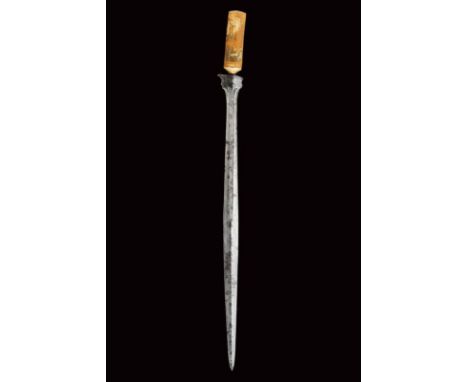 dating: 17th Century provenance: Giava, Interesting, smooth, double-edged blade, slightly enlarged at the center, with double