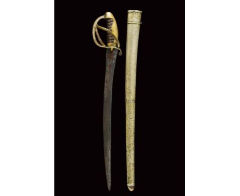 dating: 19th Century provenance: Giava, Slightly curved, double-edged blade made of fine pamor. European, brass hilt with thr