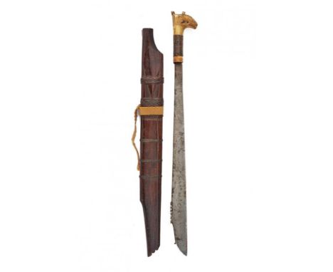 dating: 19th Century provenance: Borneo, Solid, single-edged blade engraved and carved on one side. Hilt made of carved and e