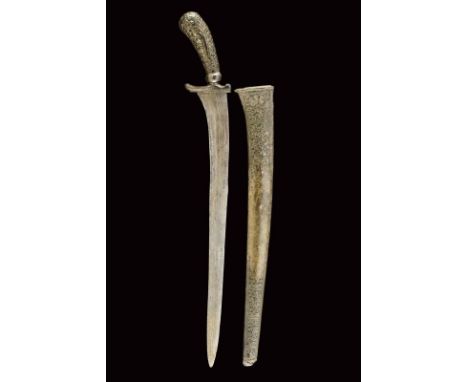 dating: 19th Century provenance: Giava, Beautiful, single-and false-edged blade, made of fine pamor. Hilt and scabbard covere