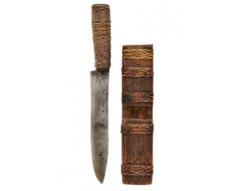 dating: 20th Century provenance: Luzon, Wide single-edged blade. Wooden hilt covered with vegetable fiber braid. Wooden scabb