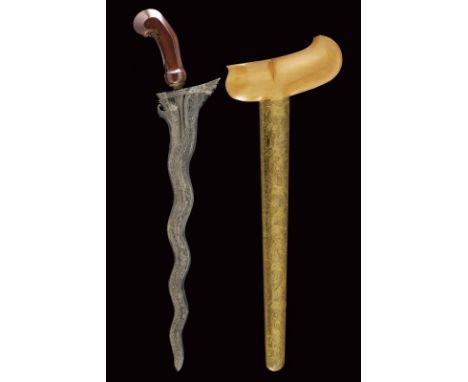 dating: first quarter of the 20th Century provenance: Surakarta, Undulated, double-edged blade, made of fine pamor, carved ba