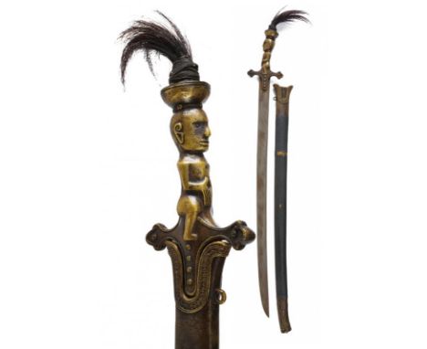 dating: First half of the 20th Century provenance: Sumatra, Solid, flat, single-edged blade. Brass hilt with cross-shaped qui