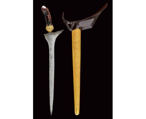 dating: First half of the 20th Century provenance: Giava, Straight, double-edged, pamor blade of lenticular section, beautifu