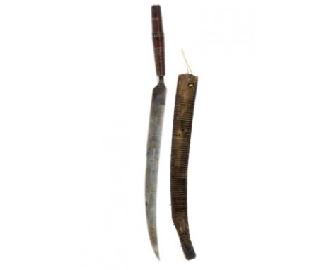 dating: 19th Century provenance: Taiwan, Solid, curved, single-and false-edged blade with rectangular tang. Wooden grip parti