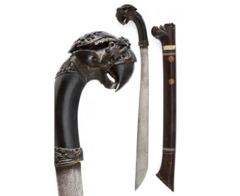 dating: 19th Century provenance: Sumba, Single-edged blade made fine pamor, slightly increasing towards the weak, carved at t