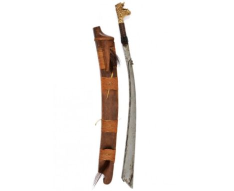 dating: 19th Century provenance: Borneo, Heavy, curved, single-edged blade, with groove near the back and small carvings, the