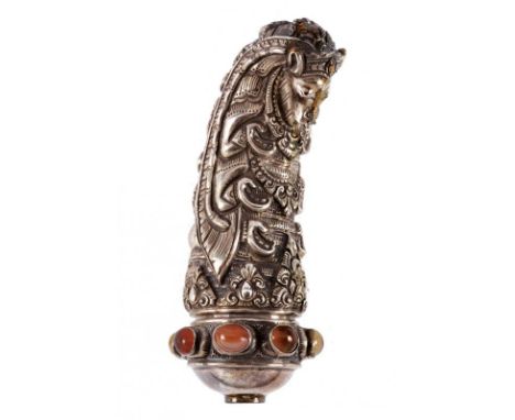 dating: First half of the 20th Century provenance: Bali, Made of silver, finely sculpted and engraved as a deity, the base de