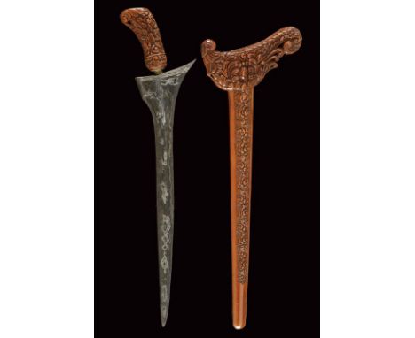 dating: 17th/19th Century provenance: Madura Island, Straight, double-edged blade of lenticular section, made of fine pamor (