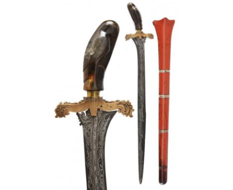 dating: Late 19th Century provenance: Bali, Long double-edged blade made of fine pamor (17th / 18th century), carved at the b