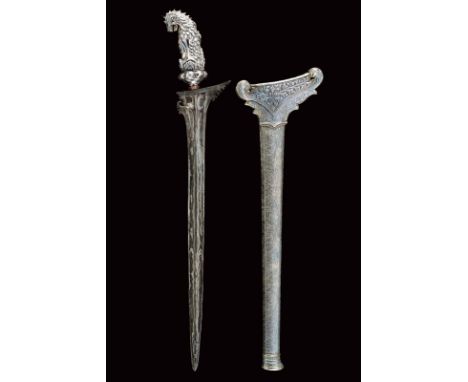 dating: 19th/20th Century provenance: Bali, Long, straight, smooth, double-edged blade, made of pamor, with central rib, carv