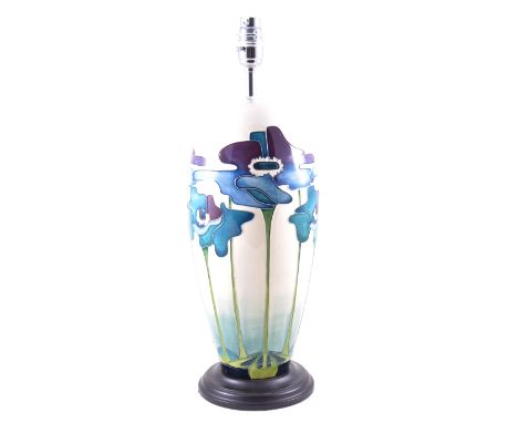 Nicola Slaney for Moorcroft Pottery, 'Blue Heaven', a lamp base, swollen form, mounted on a plinth, 34cm high.