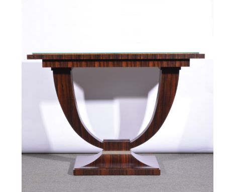 Neal Jones, an Art Deco style 'Signature' console table, 21st century, amboyna and macassar ebony with nickel detailing, the 