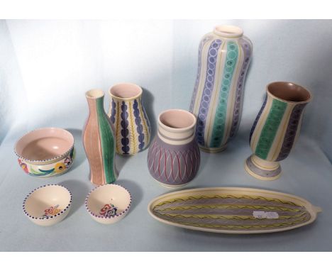 POOLE POTTERY: A COLLECTION OF 1950S HAND-PAINTED VASES and similar Poole wares (9)