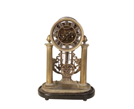 A 'GRAND SONNERIE' PILLAR CLOCK, INSCRIBED ''J SCHMUCK, IN WIEN' the twin gilt columns with acorn finials supporting the circ
