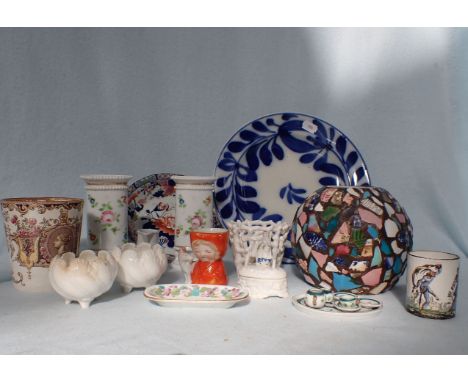 A FRAGMENT MOSAIC WORK VASE, A NOVELTY 'RED RIDING HOOD' EGG-CUP and other ceramics