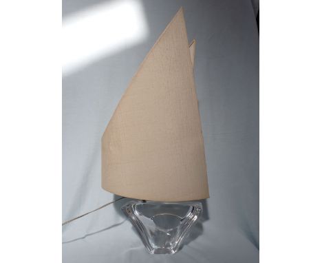 A DAUM GLASS LAMP IN THE FORM OF A STYLISED YACHT with 'sail' shade, signed 'DAUM, FRANCE' 72 cm high
